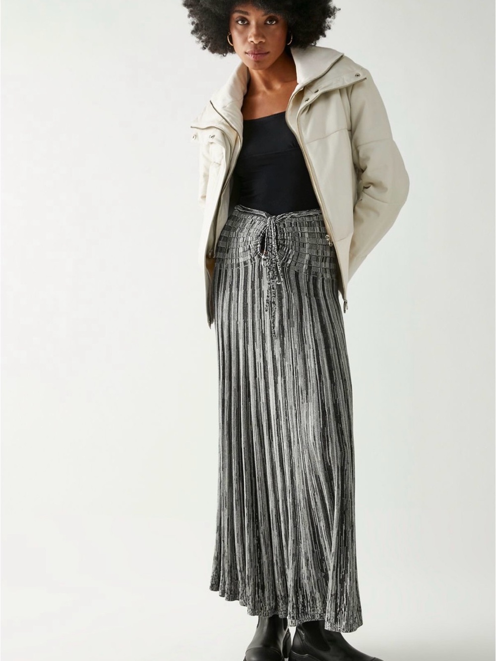 Free People Silvia Gray Sweater Strapless Pleated Midi Dress/Skirt Combo - Picture 2 of 11